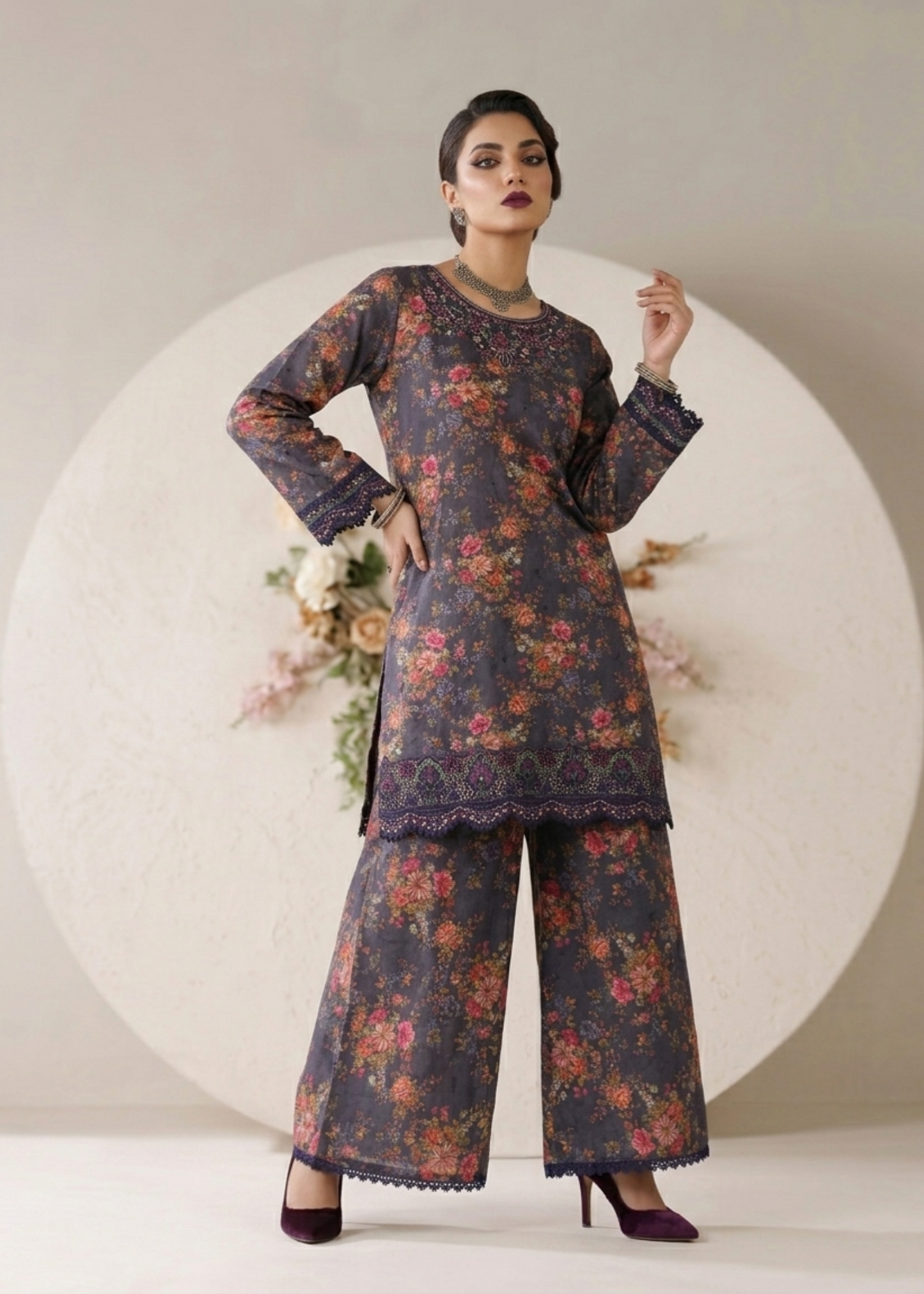 Charcoal Lawn Embroidered Suit Online in Dubai DXB UAE Abudhabi Meena Bazaar