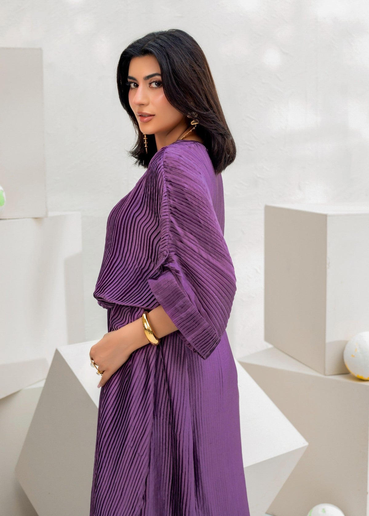 Purple Silk Charmeuse Kaftan Partywear Online in Dubai DXB UAE Abudhabi Meena Bazaar