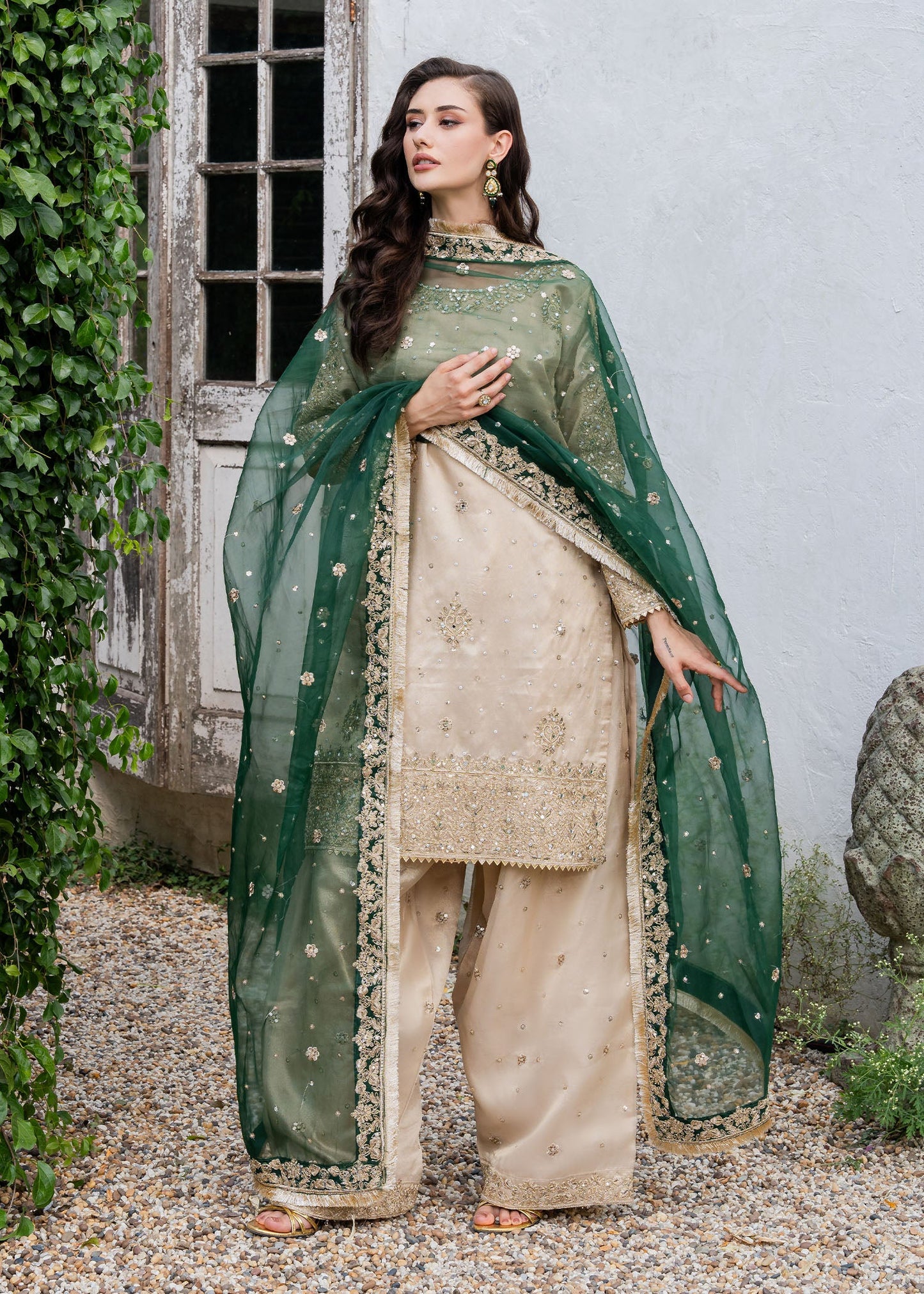 Charmuse Embellished Beige Kurta Suit Online in Dubai UAE Abudhabi Ajman Sharjah