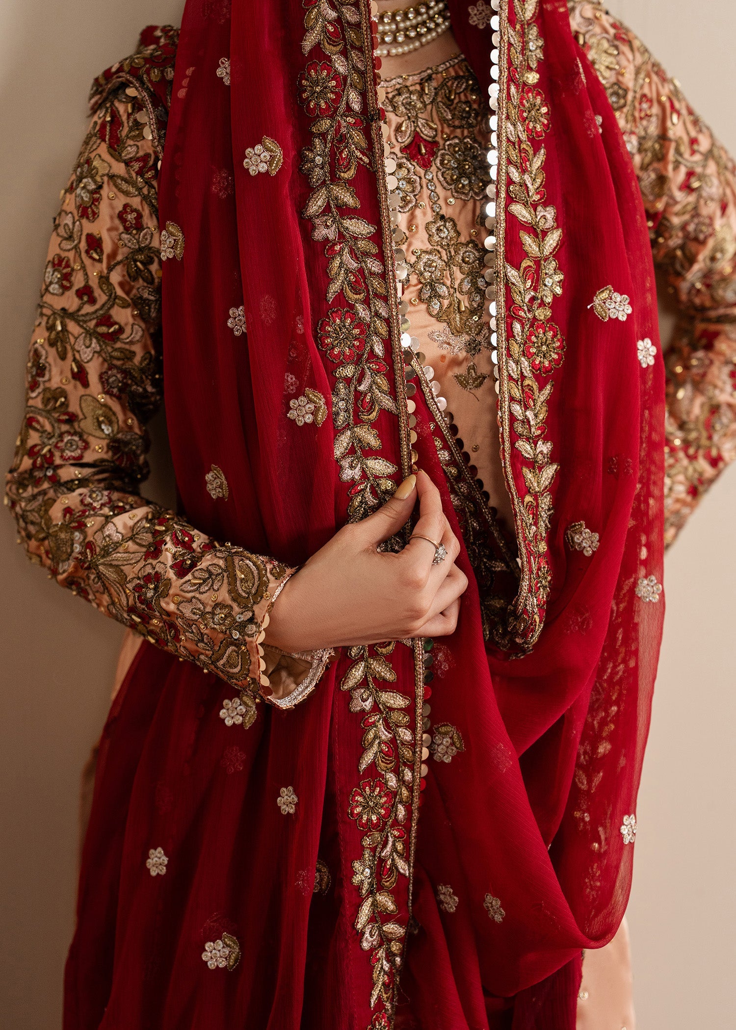 Charmuse Embroidered Peach Orange Ladies Suit Online in UK USA Canada