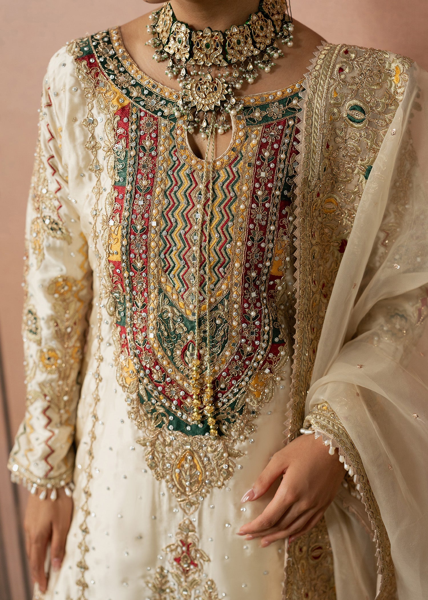 Charmuse Straight Cut Suit with Crimson Border Organza Dupatta Online in Dubai DXB UAE Abudhabi Meena Bazaar