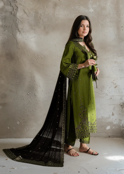 Chaudhary Arts Olive Green Cotton Kurta Set Online in KSA Riyadh Saudi Arabia Oman Bahrain Qatar
