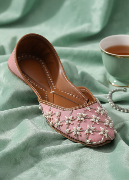 Cherry Blossom Pink Leather Sole Khussa Online in UK USA Canada