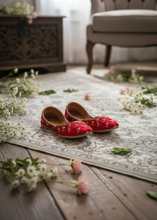 Cherry Red Cotton Khussa Flats Online in Dubai DXB UAE Abudhabi Meena Bazaar