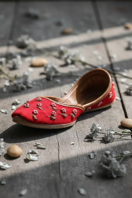 Cherry Red Cotton Khussa Flats Online in Dubai UAE Abudhabi Ajman Sharjah