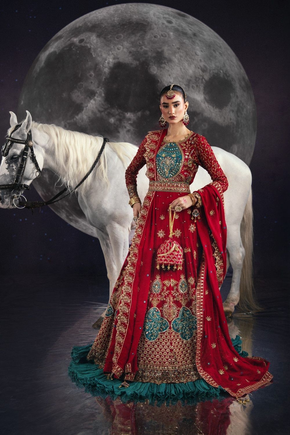 Cherry Red Embroidered Chiffon Pakistani Suit Online in Dubai UAE Abudhabi Ajman Sharjah