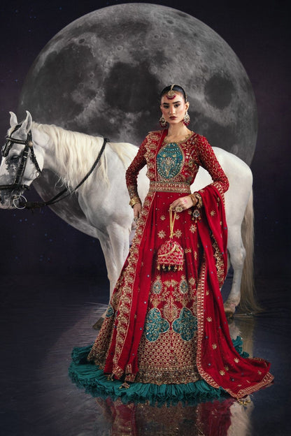 Cherry Red Embroidered Chiffon Pakistani Suit Online in Dubai UAE Abudhabi Ajman Sharjah