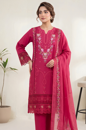 Cherry Red Embroidered Lawn Kurta with Straight Trouser Online in Dubai UAE Abudhabi Ajman Sharjah