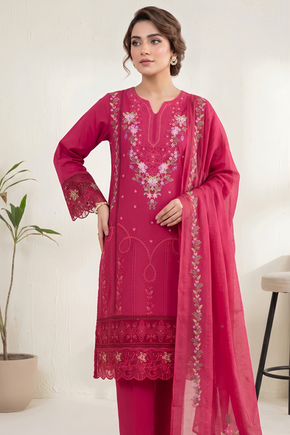 Cherry Red Embroidered Lawn Kurta with Straight Trouser Online in Dubai UAE Abudhabi Ajman Sharjah