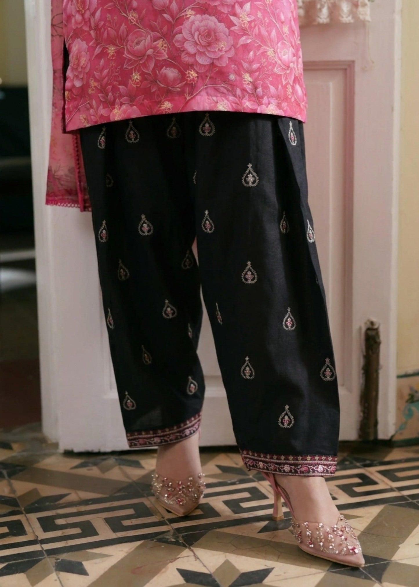 Cherry Red Lawn Embroidered 3 Piece Suit Online in Dubai UAE Abudhabi Ajman Sharjah