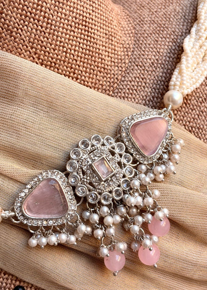 Chic Pink Metal Choker Necklace Set Online in KSA Riyadh Saudi Arabia Oman Bahrain Qatar