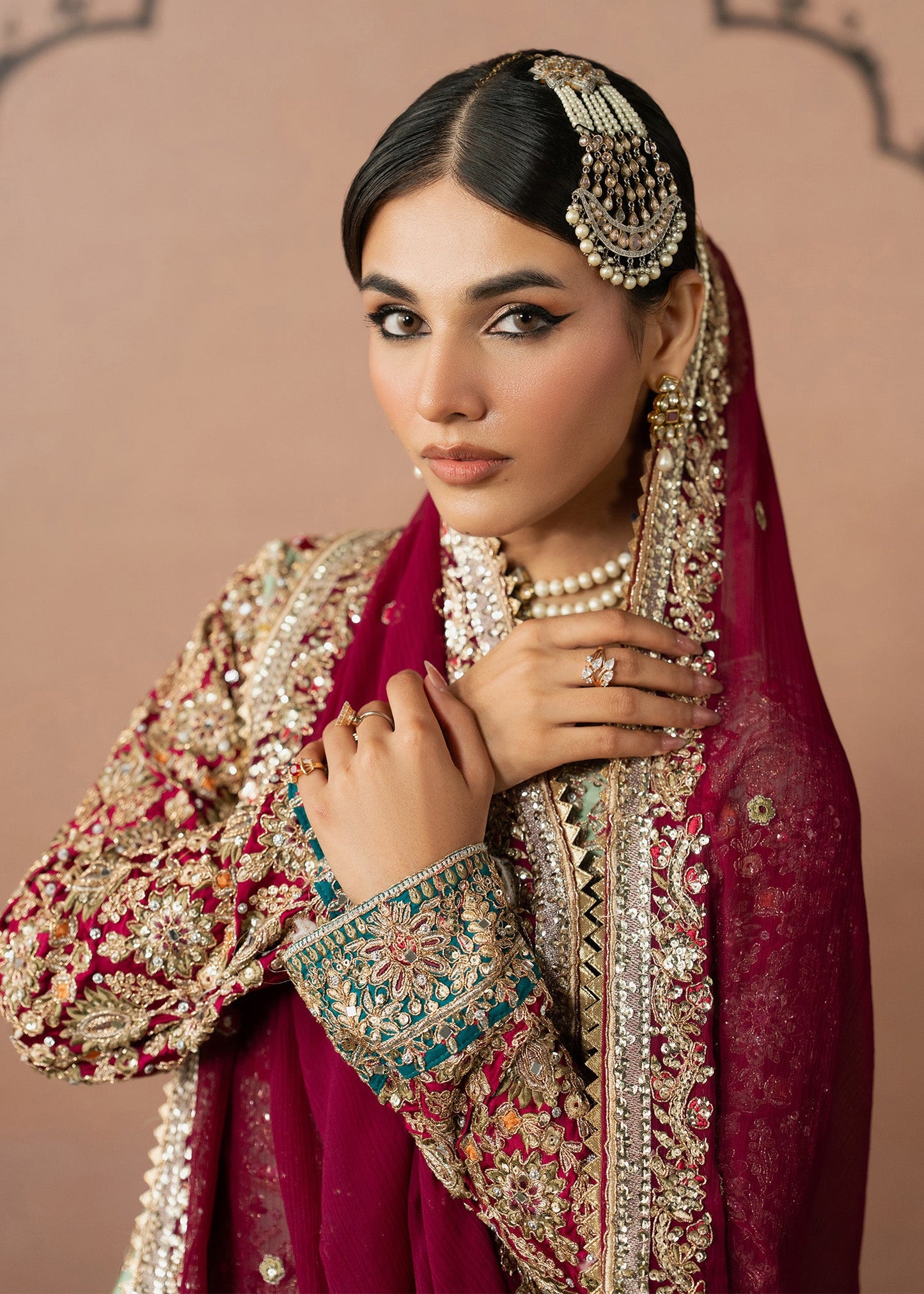 Chiffon Angrakha Suit with Magenta Dupatta Online in Sri Lanka India Australia