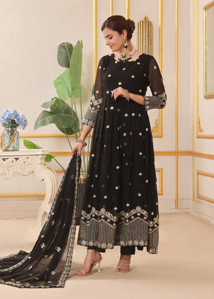 Chiffon Black Embellished Partywear Suit Online in Sri Lanka India Australia
