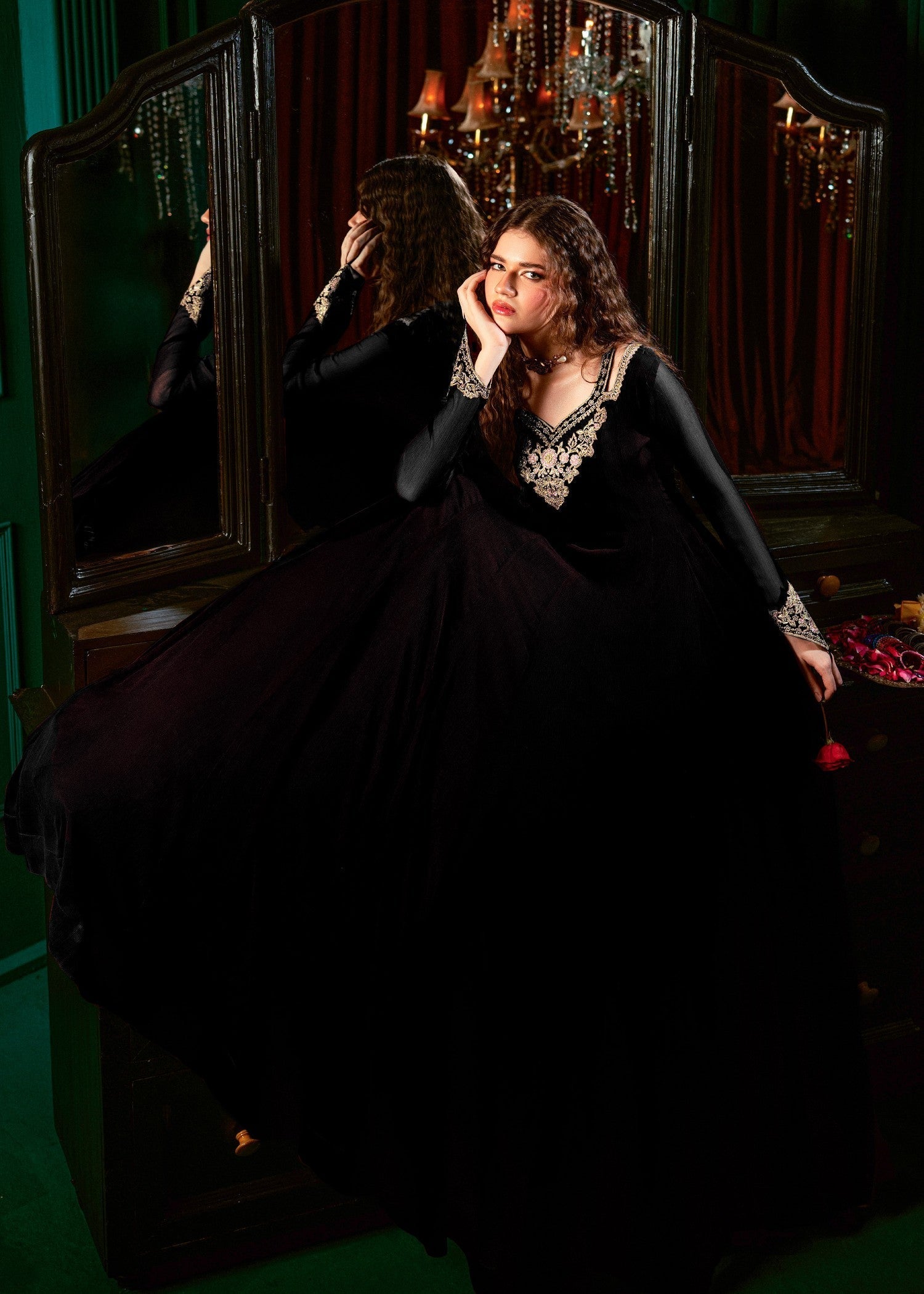 Chiffon Black Embroidered Festive Maxi Online in KSA Riyadh Saudi Arabia Oman Bahrain Qatar