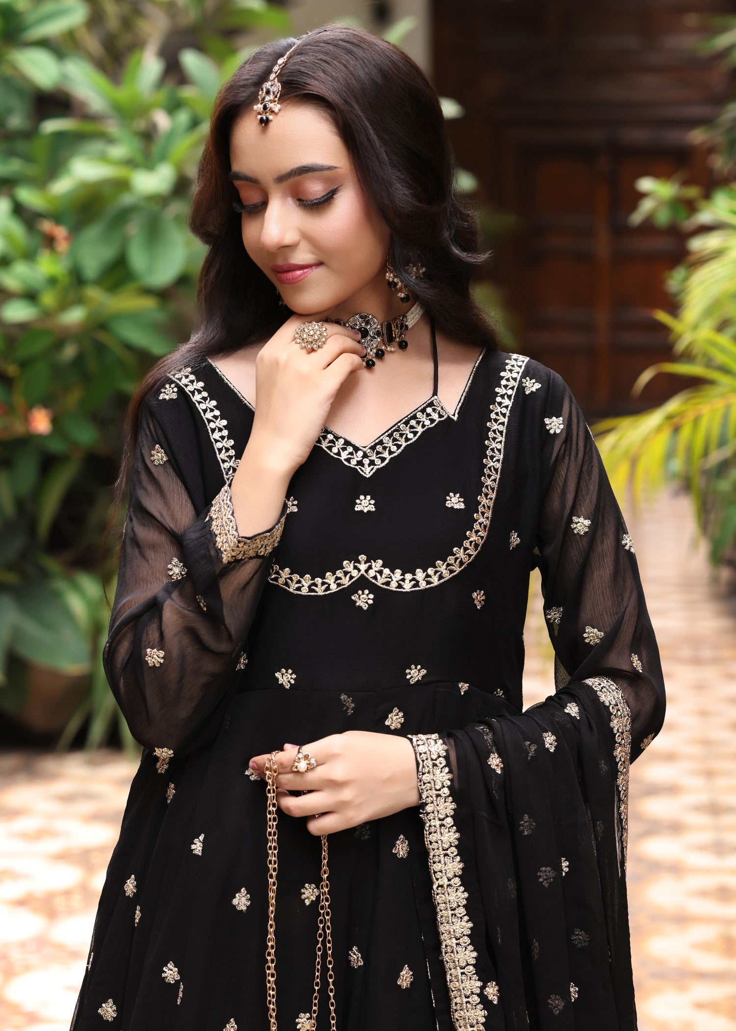 Chiffon Black Embroidered Pishwas for Women Online in Dubai UAE Abudhabi Ajman Sharjah
