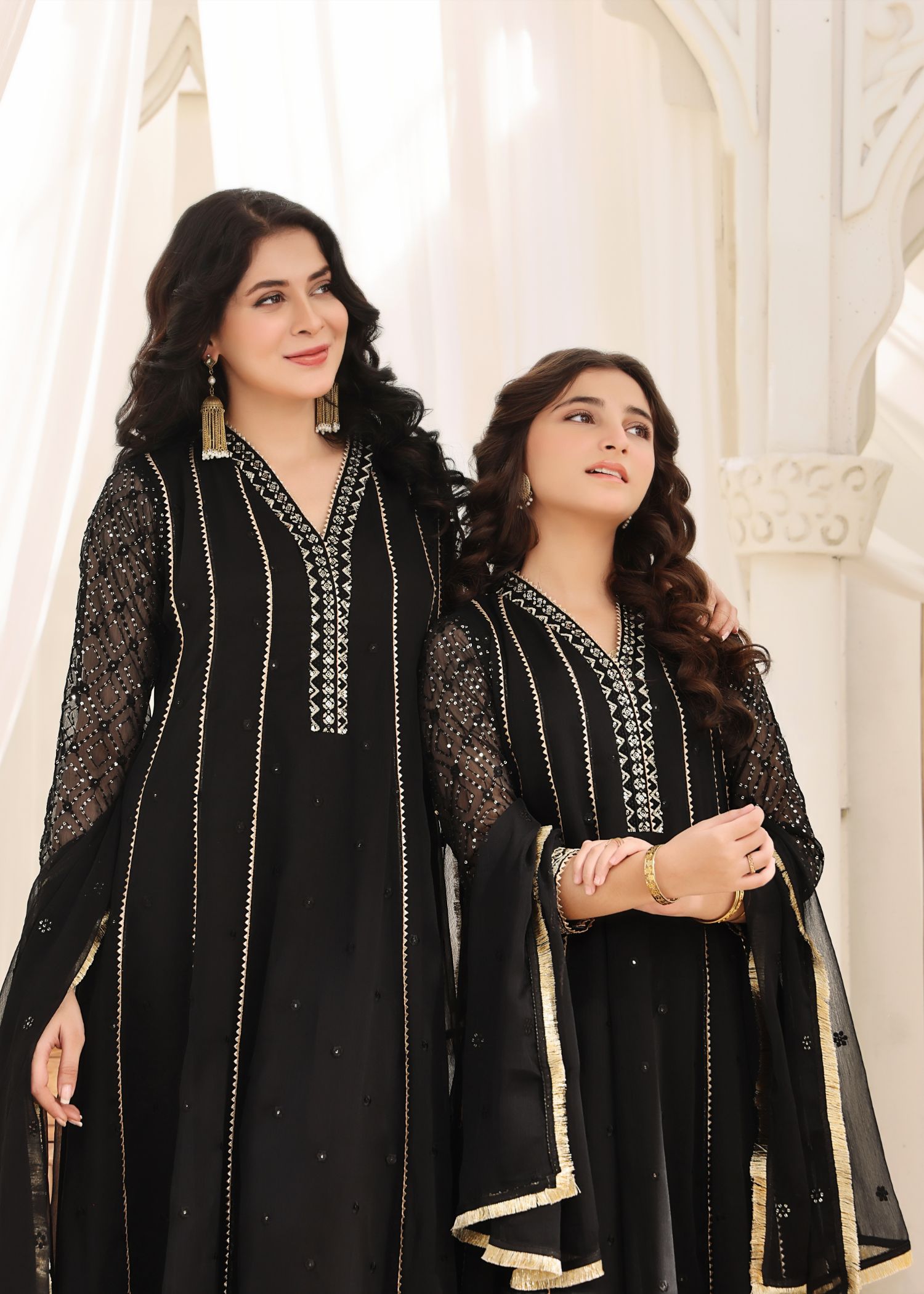 Chiffon Black Embroidered Pishwas Suit Online in KSA Riyadh Saudi Arabia Oman Bahrain Qatar