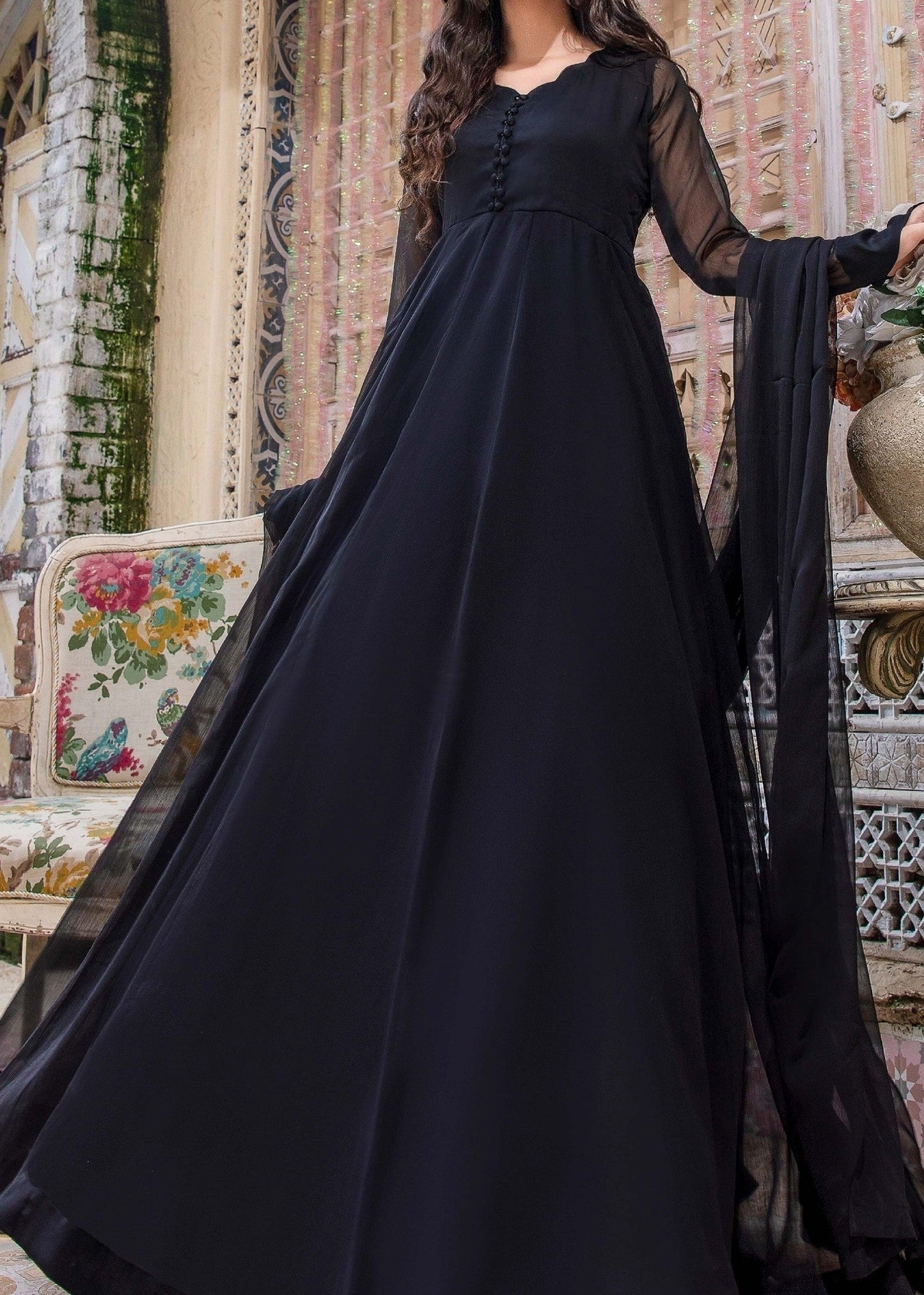 Chiffon Black Partywear Suit Online in Sri Lanka India Australia