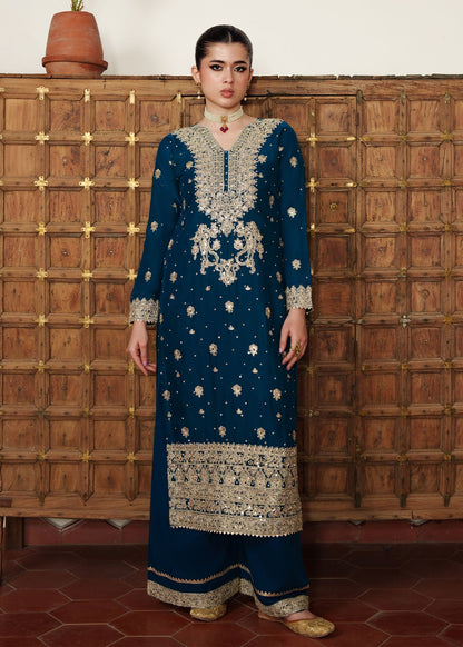 Chiffon Blue Pakistani Suit Online in KSA Riyadh Saudi Arabia Oman Bahrain Qatar