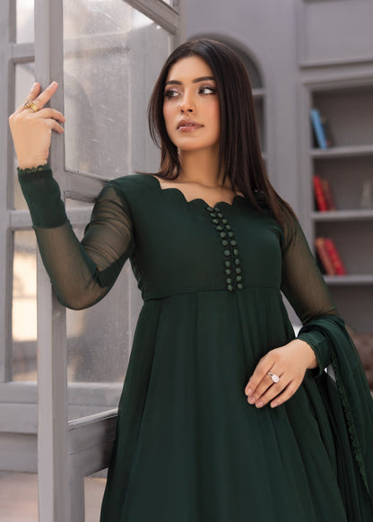 Chiffon Bottle Green Maxi Dress Material Online in Dubai DXB UAE Abudhabi Meena Bazaar