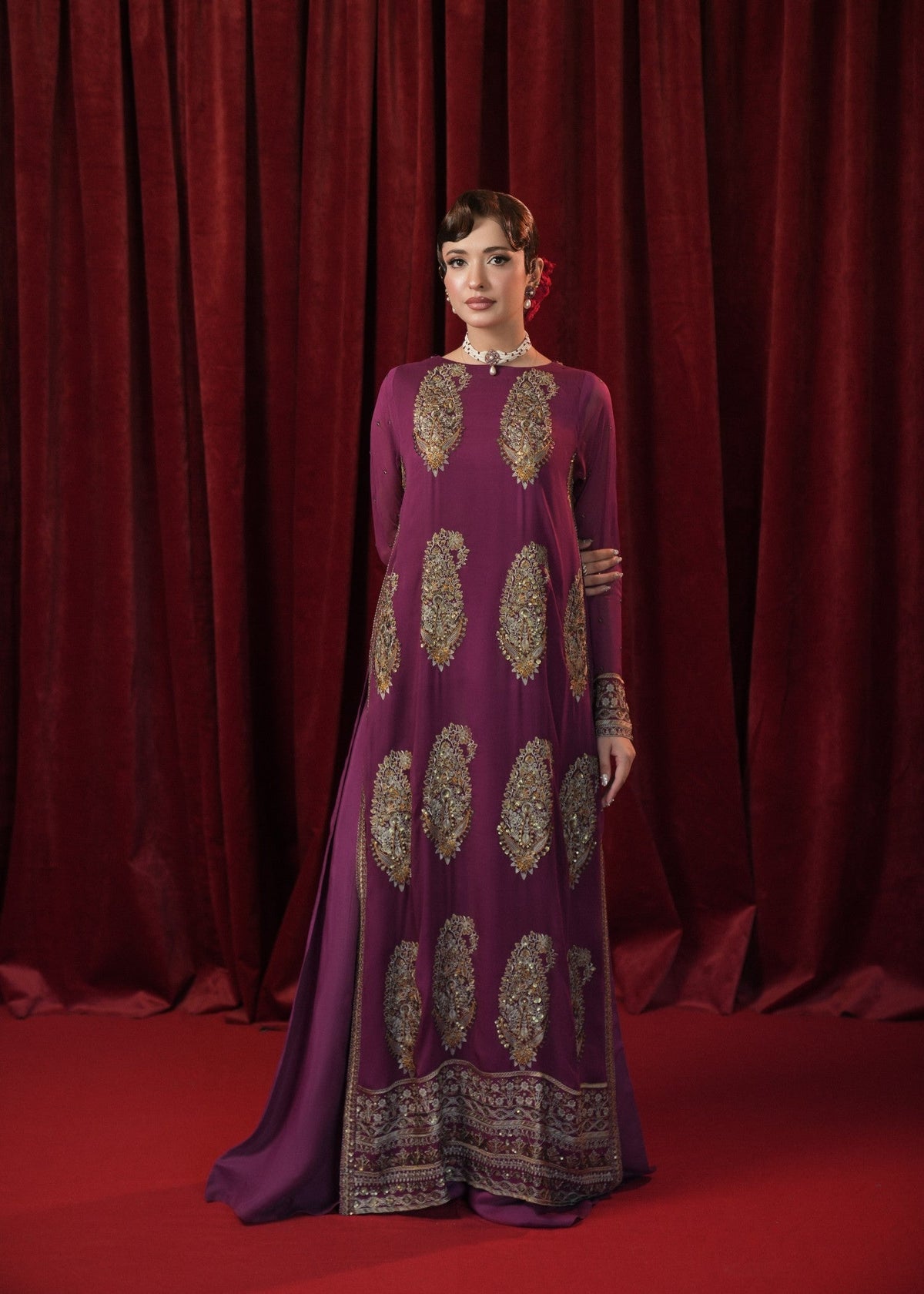Deep Plum Embroidered Pakistani Wedding Dresses Online in KSA Riyadh Saudi Arabia Oman Bahrain Qatar