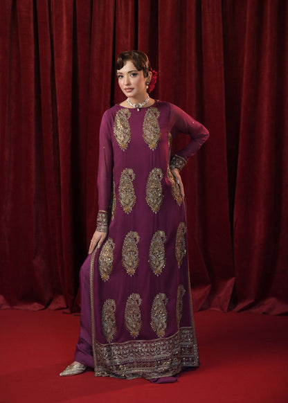 Deep Plum Georgette Chiffon Embroidered Salwar Suit Online in Dubai UAE Abudhabi Ajman Sharjah