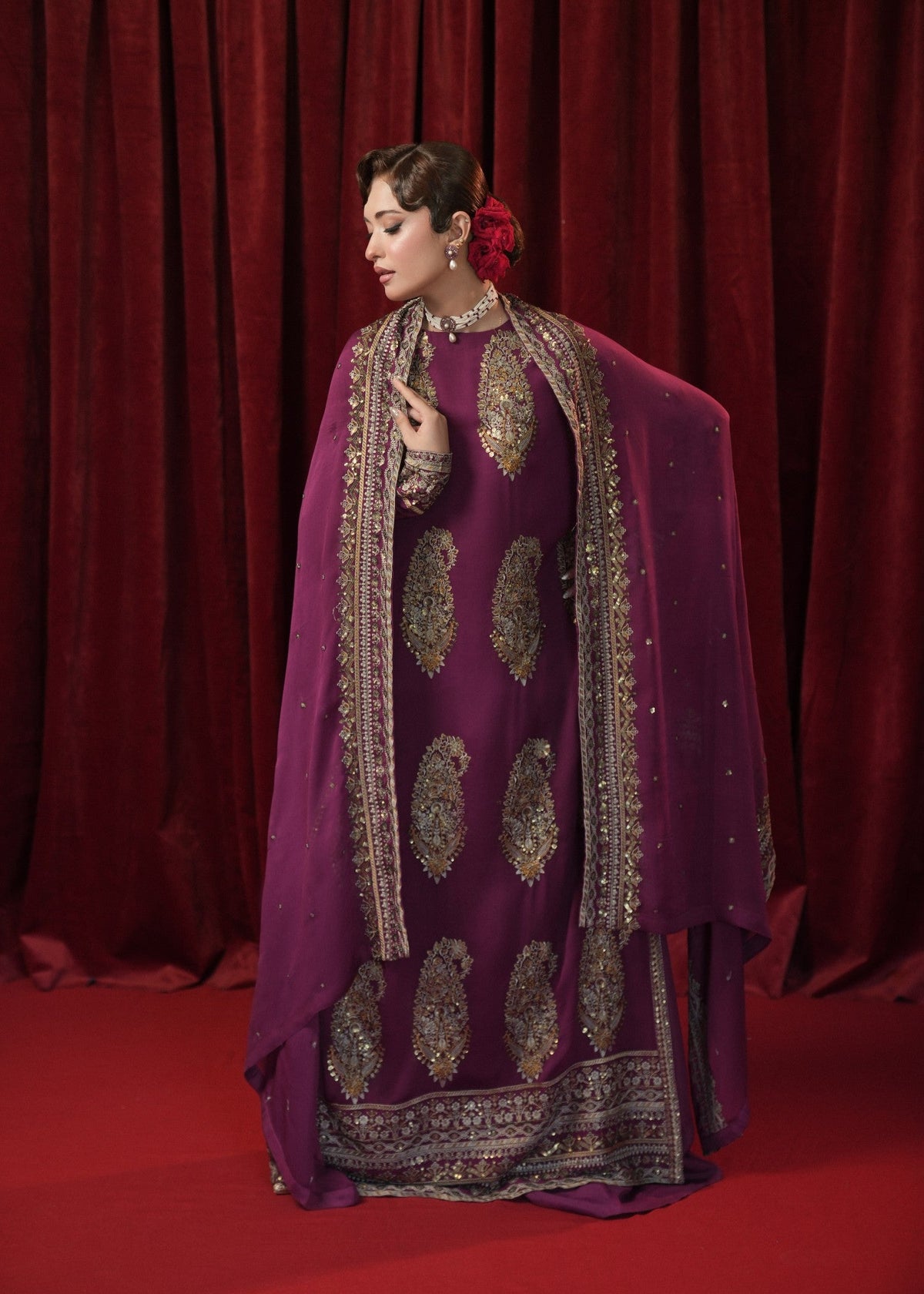 Embroidered Purple Georgette Chiffon Pakistani Designer Suit Online in Dubai DXB UAE Abudhabi Meena Bazaar
