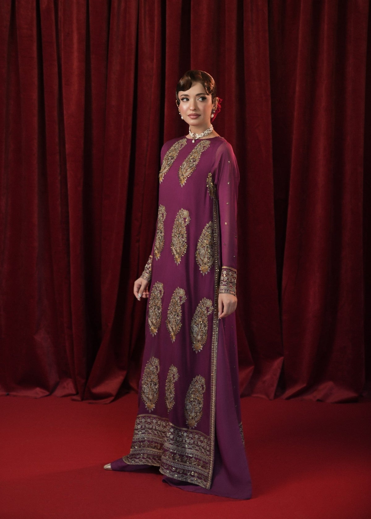 Embroidered Purple Georgette Chiffon Sharara Online in Sri Lanka India Australia
