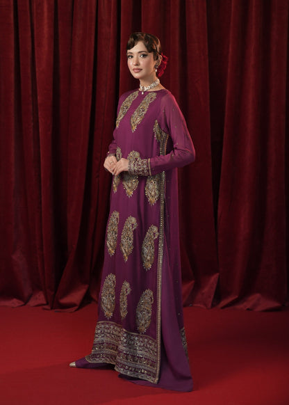 Ladies Purple Embroidered Georgette Chiffon Festive Suit Online in UK USA Canada