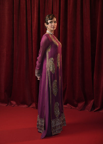 Ladies Purple Embroidered Sharara Gharara Online in UK USA Canada