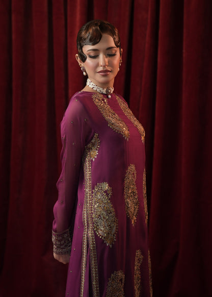 Purple Georgette Chiffon Pakistani Clothes for Mehndi Online in Dubai DXB UAE Abudhabi Meena Bazaar