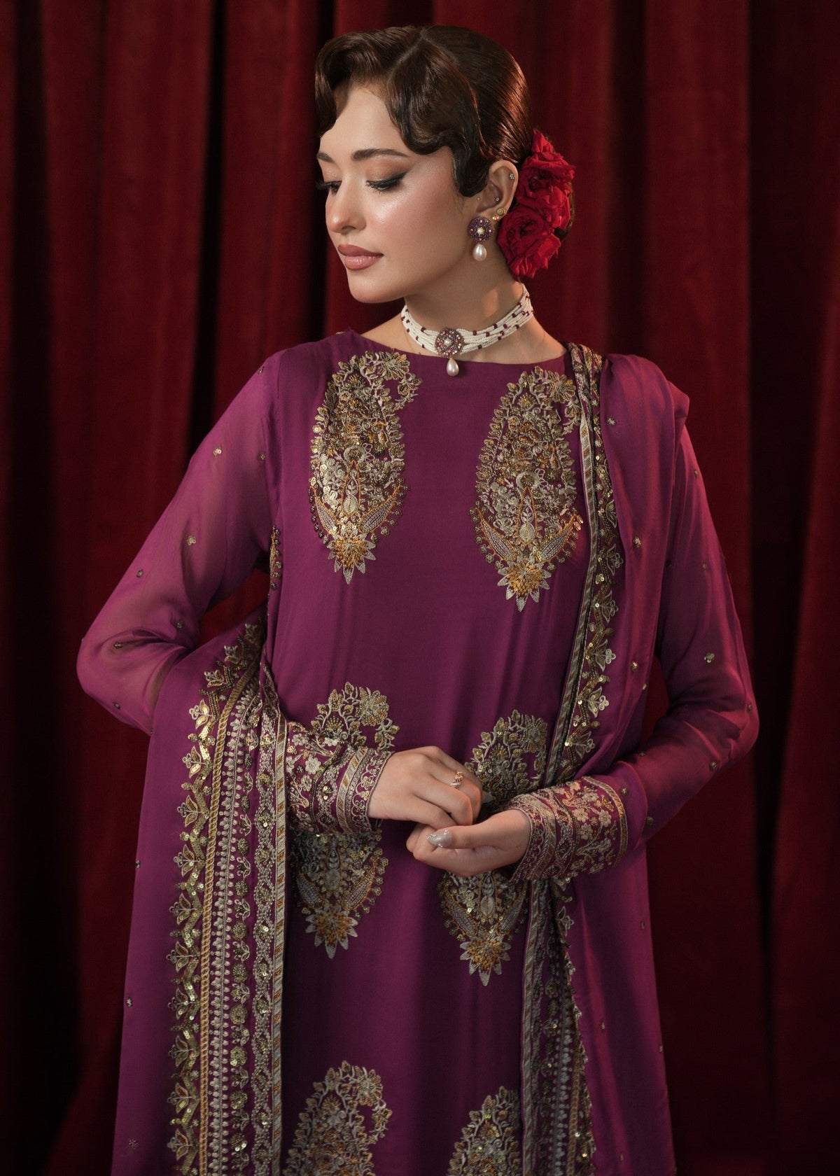 Purple Georgette Chiffon Partywear Suit for Women Online in UK USA Canada