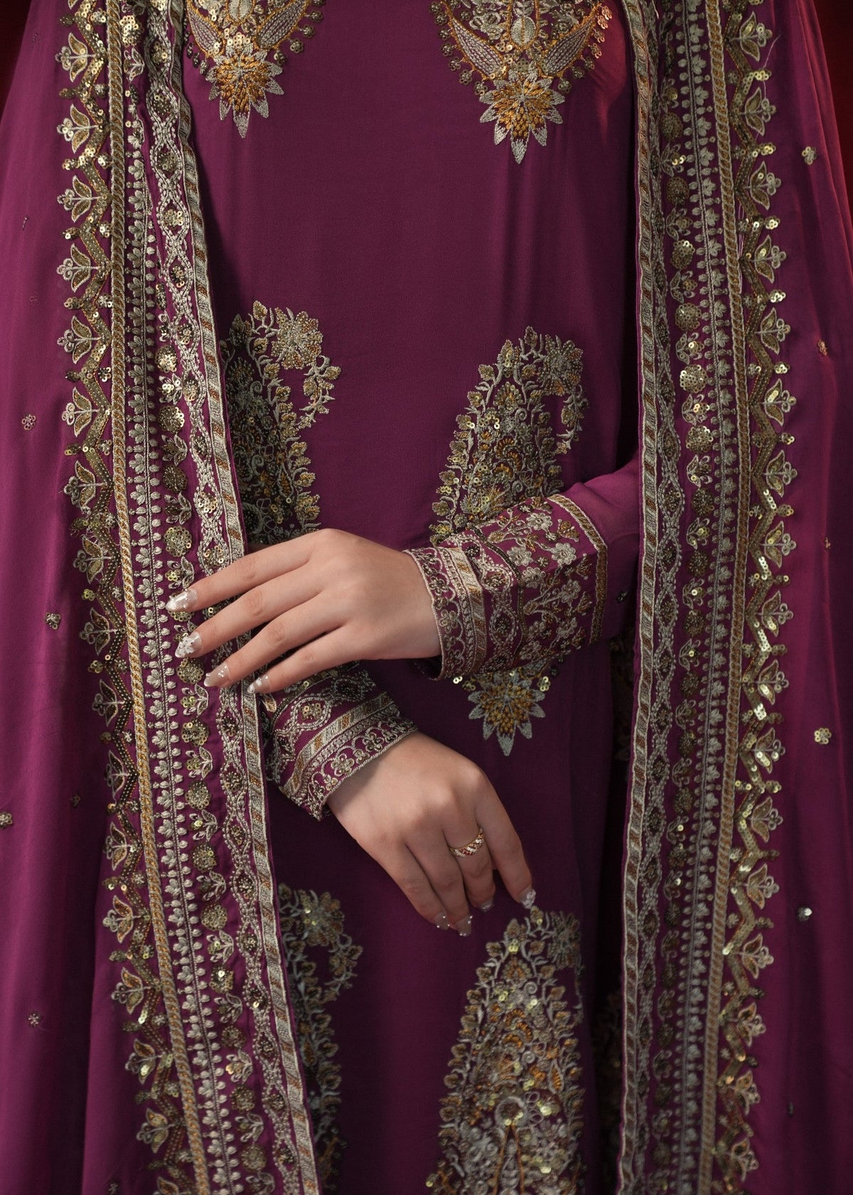 Purple Georgette Chiffon Sharara Set with Paisley Motifs Online in KSA Riyadh Saudi Arabia Oman Bahrain Qatar
