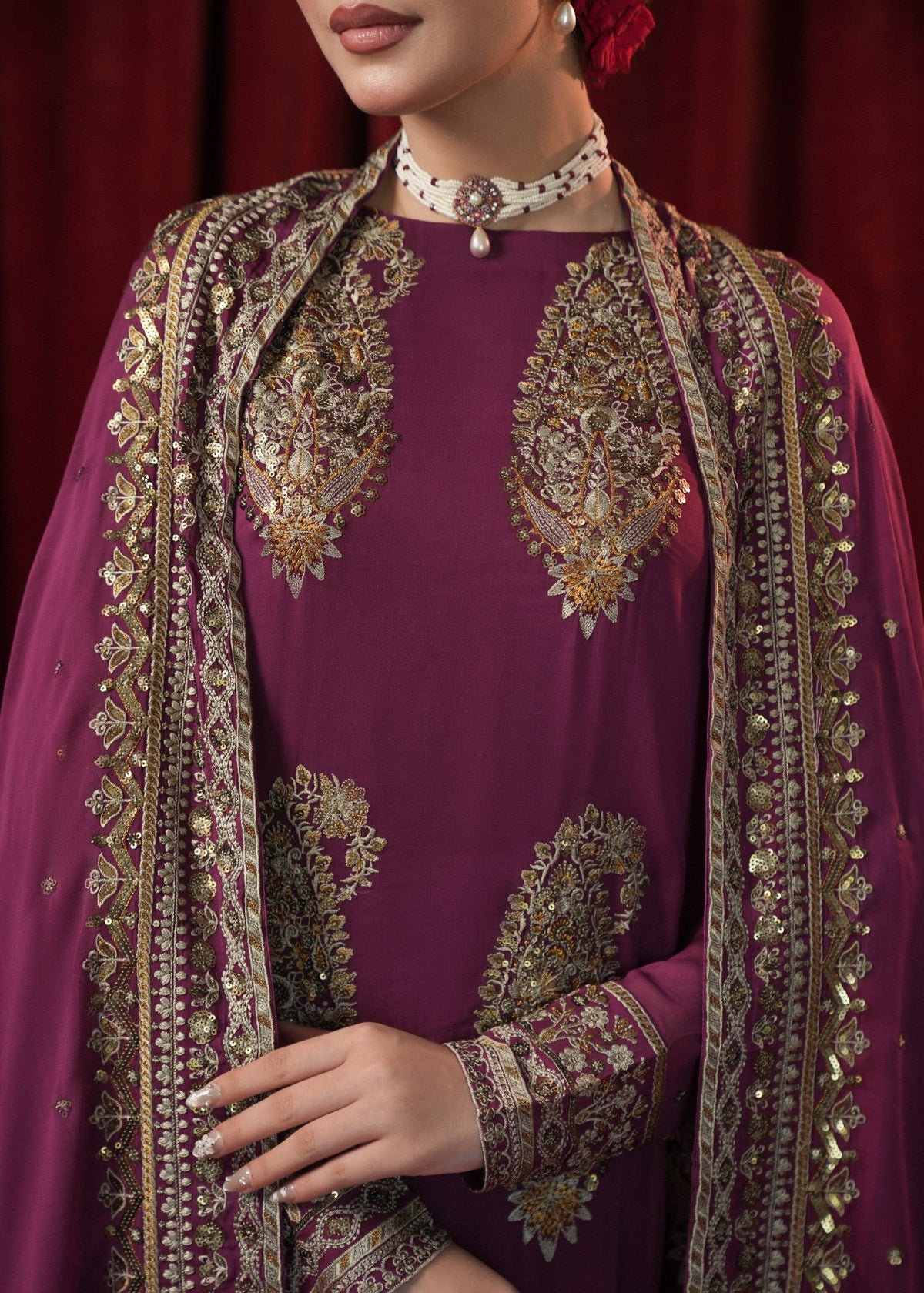 Purple Georgette Chiffon Sharara Set with Sequins Dupatta Online in Dubai UAE Abudhabi Ajman Sharjah