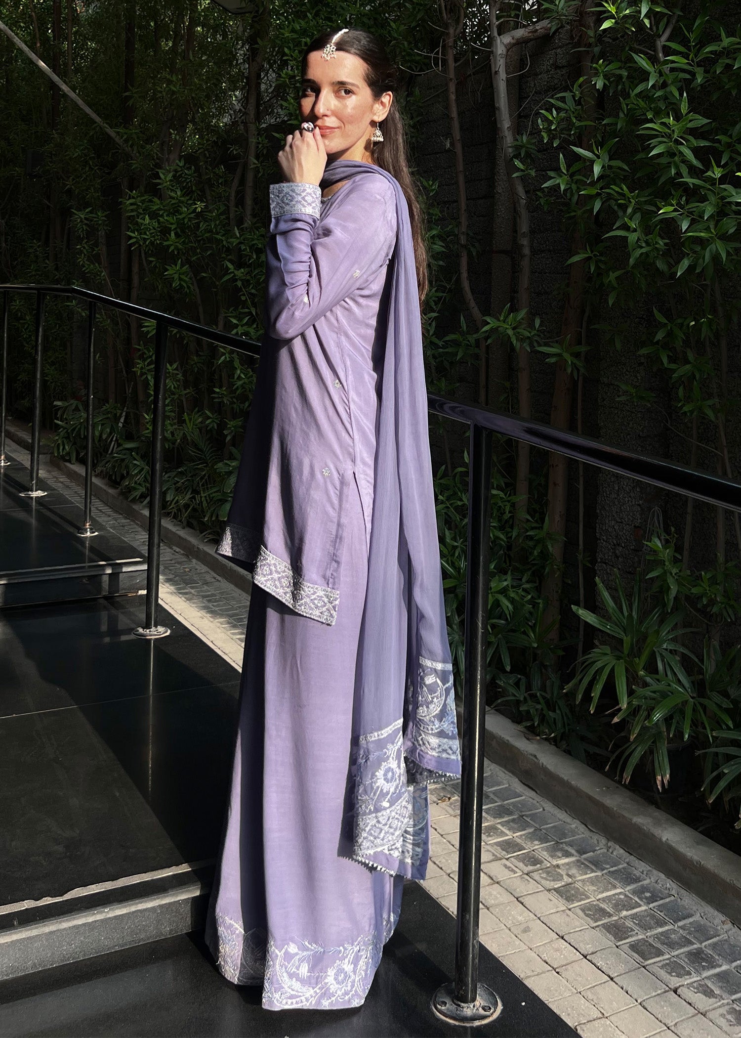 Chiffon Dupatta Embellished Purple Suit Online in UK USA Canada