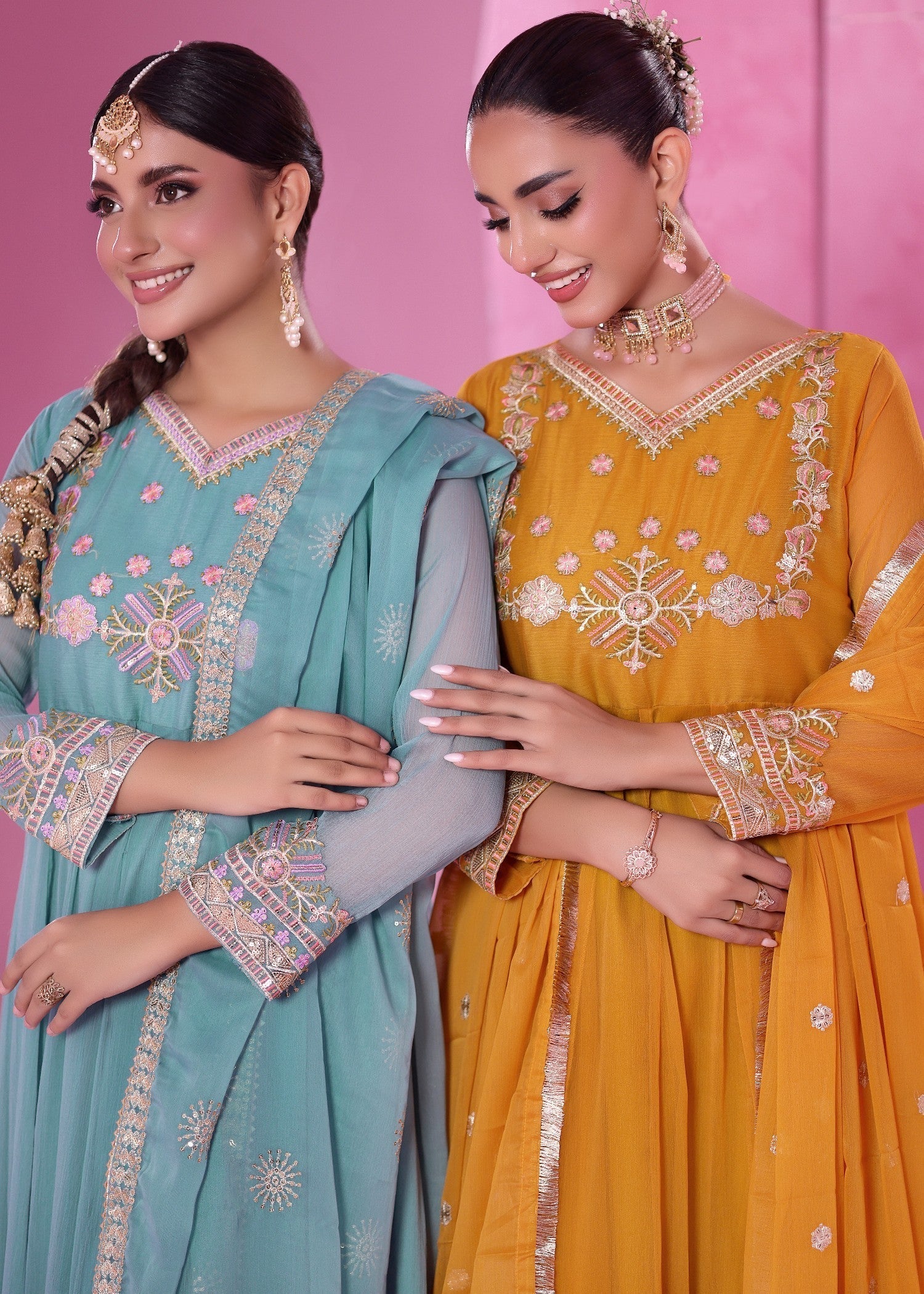 Chiffon Embellished Aquamarine Ladies Suit Online in KSA Riyadh Saudi Arabia Oman Bahrain Qatar