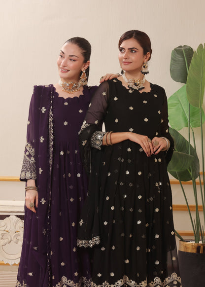 Chiffon Embellished Egg Plant Party Suit Online in Dubai DXB UAE Abudhabi Meena Bazaar