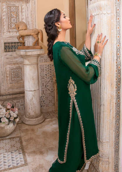 Chiffon Embroidered Bottle Green Pakistani Suit Online in UK USA Canada