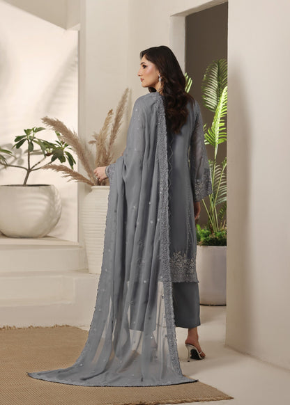 Chiffon Embroidered Grey Straight Cut Kurta Online in Dubai UAE Abudhabi Ajman Sharjah