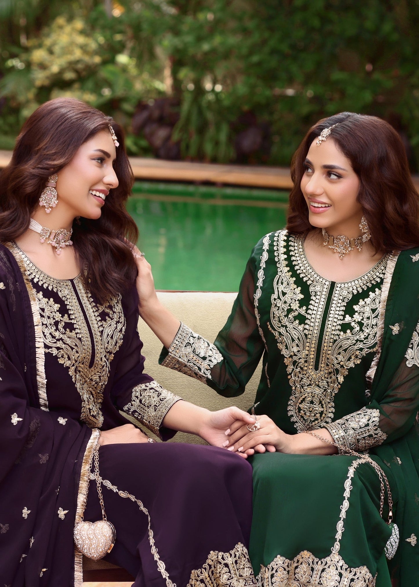 Chiffon Embroidered Kurta Palazzo Dupatta Set Online in Sri Lanka India Australia