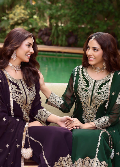 Chiffon Embroidered Kurta Palazzo Dupatta Set Online in Sri Lanka India Australia