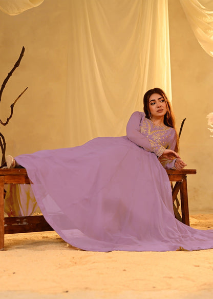 Chiffon Embroidered Lilac Party Wear Salwar Kameez Online in KSA Riyadh Saudi Arabia Oman Bahrain Qatar
