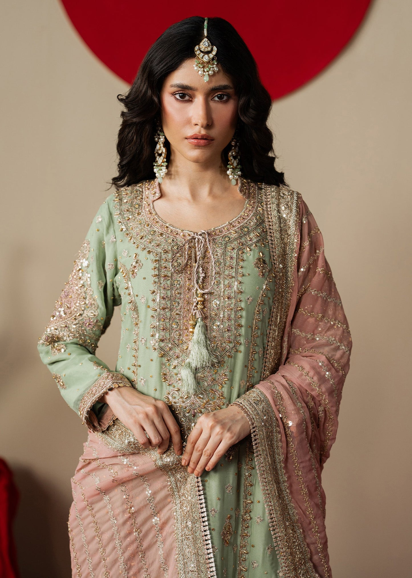 Chiffon Embroidered Mint Green Pakistani Wedding Suit Online in UK USA Canada