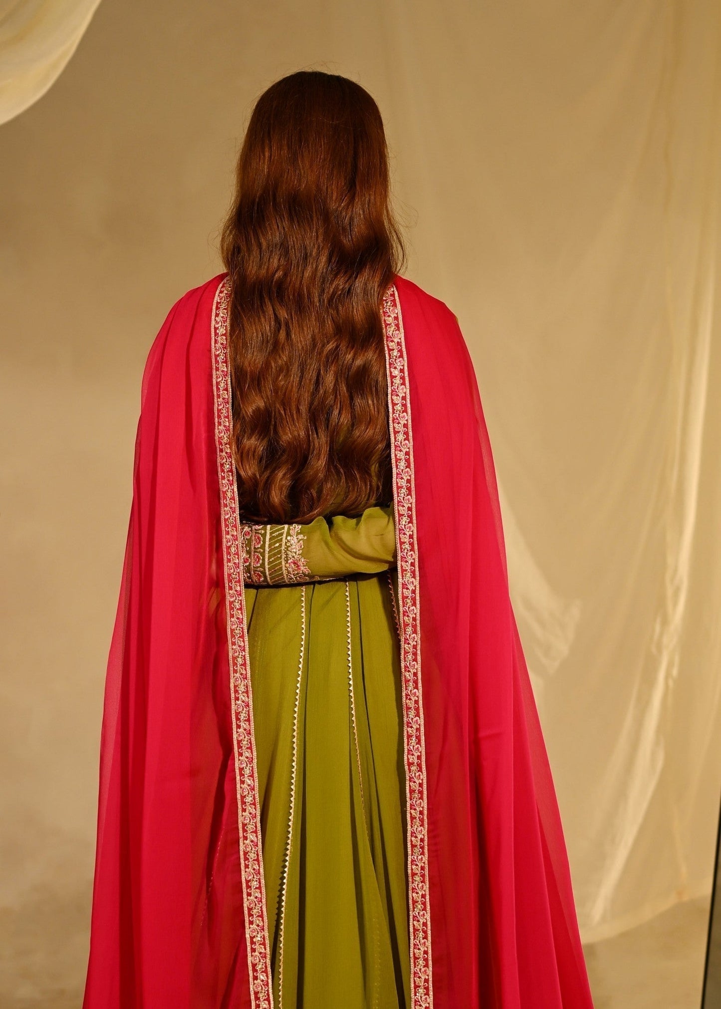 Chiffon Embroidered Olive Green Festive Wear Salwar Kameez Online in Dubai UAE Abudhabi Ajman Sharjah