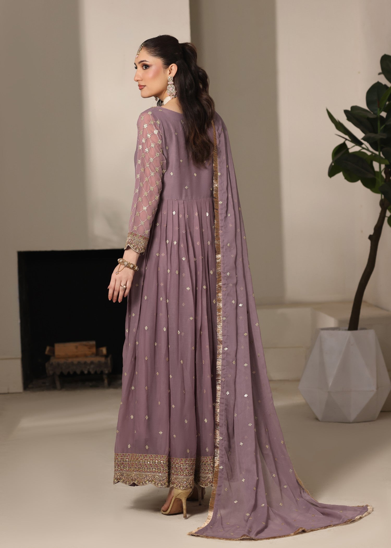 Chiffon Embroidered Partywear Pishwas for Women Online in Dubai UAE Abudhabi Ajman Sharjah