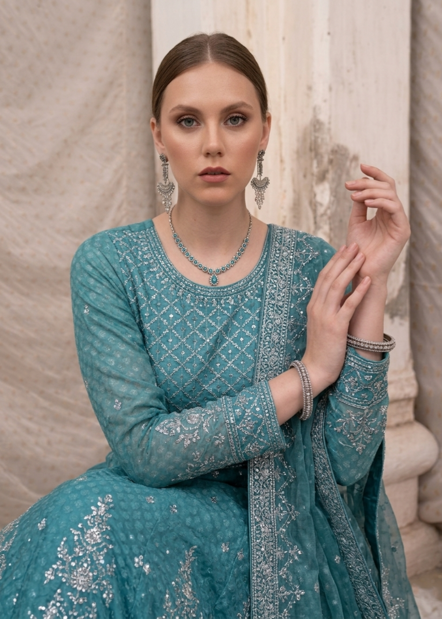 Chiffon Embroidered Partywear Suit Online in UK USA Canada