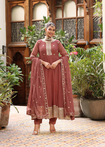 Chiffon Embroidered Peach Pink Pakistani Suit Online in Dubai UAE Abudhabi Ajman Sharjah