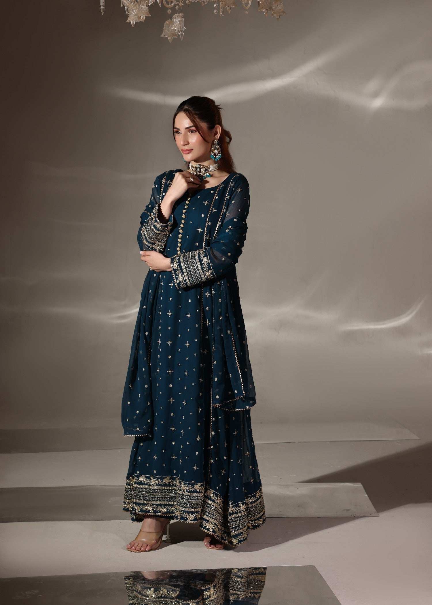 Chiffon Embroidered Teal Party Wear Salwar Suit Online in Sri Lanka India Australia