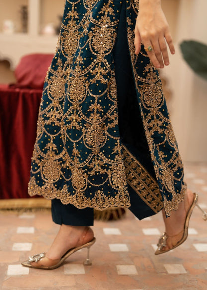 Chiffon Embroidered Teal Wedding Outfit Online in KSA Riyadh Saudi Arabia Oman Bahrain Qatar
