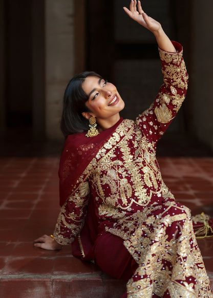 Chiffon Fire Red Kurta Dupatta Set Online in Sri Lanka India Australia