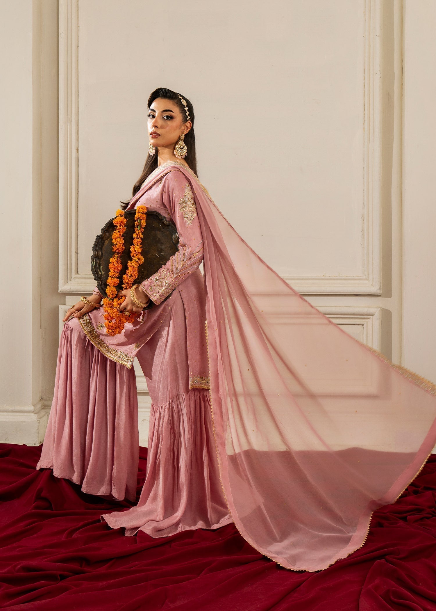 Chiffon Flared Gharara Top Bottom Dupatta Online in Dubai UAE Abudhabi Ajman Sharjah